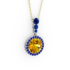 Lavinya Kolye - Sitrin ve lab safir 18 ayar beyaz altın kolye (40 cm altın rolo zincir) #1f8p2bl
