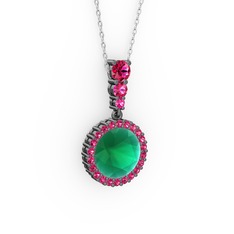 Lavinya Kolye - Kök zümrüt ve rodolit garnet 925 ayar siyah rodyum kaplama gümüş kolye (40 cm beyaz altın rolo zincir) #1fjcjnd