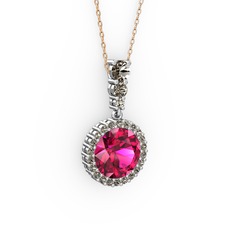 Lavinya Kolye - Rodolit garnet ve dumanlı kuvars 18 ayar beyaz altın kolye (40 cm rose altın rolo zincir) #1fl4c4n