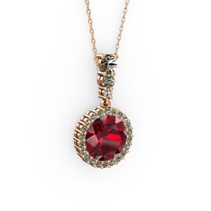 Garnet ve dumanlı kuvars 18 ayar rose altın kolye (40 cm rose altın rolo zincir)