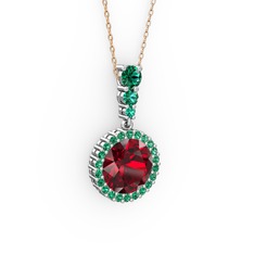 Garnet ve yeşil kuvars 925 ayar gümüş kolye (40 cm rose altın rolo zincir)