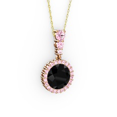 Lavinya Kolye - Siyah zirkon ve pembe kuvars 925 ayar rose altın kaplama gümüş kolye (40 cm gümüş rolo zincir) #1fzcr00