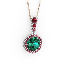 Lavinya Kolye - Yeşil kuvars ve kök zümrüt 925 ayar gümüş kolye (40 cm rose altın rolo zincir) #1g1stqp