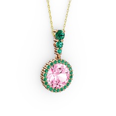 Lavinya Kolye - Pembe kuvars ve yeşil kuvars 925 ayar rose altın kaplama gümüş kolye (40 cm gümüş rolo zincir) #1g2h9fl