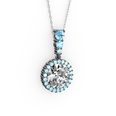 Lavinya Kolye - Swarovski ve akuamarin 925 ayar siyah rodyum kaplama gümüş kolye (40 cm gümüş rolo zincir) #1g3p5ac