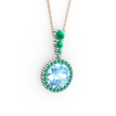 Lavinya Kolye - Akuamarin ve kök yakut 14 ayar beyaz altın kolye (40 cm rose altın rolo zincir) #1gbsrth