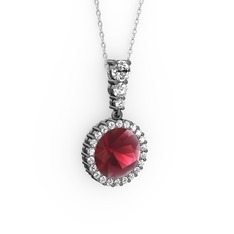Lavinya Kolye - Kök yakut ve swarovski 925 ayar siyah rodyum kaplama gümüş kolye (40 cm gümüş rolo zincir) #1gehrnw