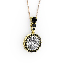Swarovski ve siyah zirkon 8 ayar altın kolye (40 cm rose altın rolo zincir)