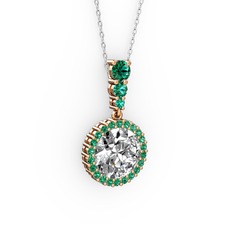 Lavinya Kolye - Swarovski ve yeşil kuvars 8 ayar rose altın kolye (40 cm beyaz altın rolo zincir) #1gzvqfb
