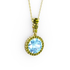 Lavinya Kolye - Akuamarin ve peridot 8 ayar altın kolye (40 cm altın rolo zincir) #1hc73rz