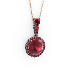Lavinya Kolye - Kök yakut ve garnet 925 ayar siyah rodyum kaplama gümüş kolye (40 cm gümüş rolo zincir) #1hcmijm