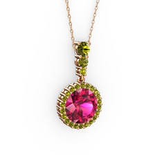 Rodolit garnet ve peridot 925 ayar rose altın kaplama gümüş kolye (40 cm gümüş rolo zincir)