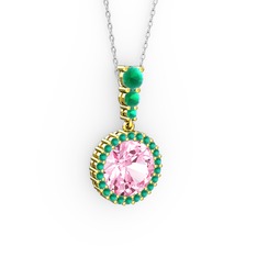 Lavinya Kolye - Pembe kuvars ve kök yakut 18 ayar altın kolye (40 cm gümüş rolo zincir) #1igxp0y