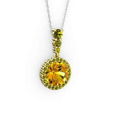 Lavinya Kolye - Sitrin ve peridot 14 ayar altın kolye (40 cm beyaz altın rolo zincir) #1ilbe4p