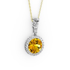 Sitrin ve swarovski 14 ayar beyaz altın kolye (40 cm altın rolo zincir)