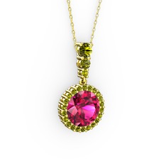Lavinya Kolye - Rodolit garnet ve peridot 18 ayar altın kolye (40 cm altın rolo zincir) #1j08y57
