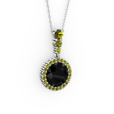 Lavinya Kolye - Siyah zirkon ve peridot 18 ayar beyaz altın kolye (40 cm beyaz altın rolo zincir) #1j5s691