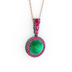 Lavinya Kolye - Kök zümrüt ve rodolit garnet 925 ayar siyah rodyum kaplama gümüş kolye (40 cm rose altın rolo zincir) #1j8dlfo