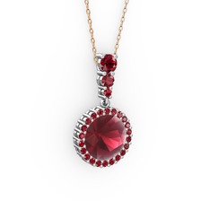 Lavinya Kolye - Kök yakut ve garnet 18 ayar beyaz altın kolye (40 cm rose altın rolo zincir) #1j8s26r