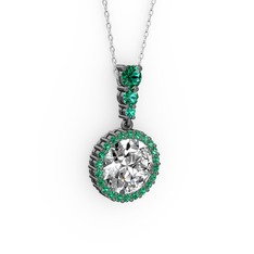Swarovski ve yeşil kuvars 925 ayar siyah rodyum kaplama gümüş kolye (40 cm beyaz altın rolo zincir)