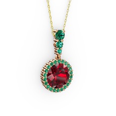 Garnet ve yeşil kuvars 14 ayar rose altın kolye (40 cm altın rolo zincir)
