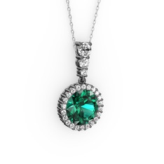 Lavinya Kolye - Yeşil kuvars ve swarovski 925 ayar siyah rodyum kaplama gümüş kolye (40 cm beyaz altın rolo zincir) #1jjc7gy