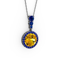 Lavinya Kolye - Sitrin ve lab safir 925 ayar siyah rodyum kaplama gümüş kolye (40 cm gümüş rolo zincir) #1jrjx7