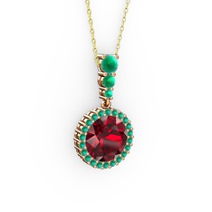 Lavinya Kolye - Garnet ve kök yakut 14 ayar rose altın kolye (40 cm gümüş rolo zincir) #1jyaacu