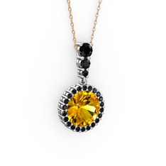 Lavinya Kolye - Sitrin ve siyah zirkon 925 ayar gümüş kolye (40 cm rose altın rolo zincir) #1kppg69