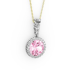 Lavinya Kolye - Pembe kuvars ve swarovski 14 ayar beyaz altın kolye (40 cm gümüş rolo zincir) #1kw2obg