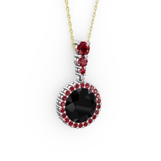 Siyah zirkon ve garnet 8 ayar beyaz altın kolye (40 cm altın rolo zincir)