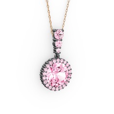 Lavinya Kolye - Pembe kuvars 925 ayar siyah rodyum kaplama gümüş kolye (40 cm rose altın rolo zincir) #1l586kq