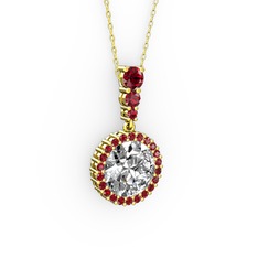 Beyaz zirkon ve garnet 18 ayar altın kolye (40 cm altın rolo zincir)