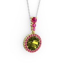 Peridot ve rodolit garnet 8 ayar altın kolye (40 cm beyaz altın rolo zincir)