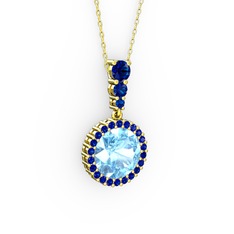 Lavinya Kolye - Akuamarin ve lab safir 8 ayar altın kolye (40 cm altın rolo zincir) #1li9lr4