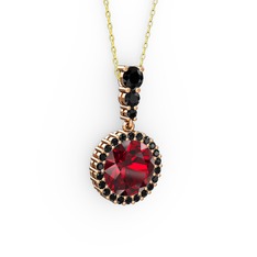 Garnet ve siyah zirkon 8 ayar rose altın kolye (40 cm gümüş rolo zincir)