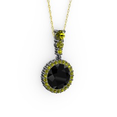 Lavinya Kolye - Siyah zirkon ve peridot 925 ayar siyah rodyum kaplama gümüş kolye (40 cm altın rolo zincir) #1lomknn