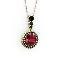 Lavinya Kolye - Garnet ve siyah zirkon 925 ayar altın kaplama gümüş kolye (40 cm rose altın rolo zincir) #1lqas2p