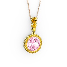 Pembe kuvars ve sitrin 925 ayar altın kaplama gümüş kolye (40 cm rose altın rolo zincir)