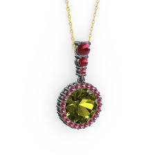 Lavinya Kolye - Peridot ve kök zümrüt 925 ayar siyah rodyum kaplama gümüş kolye (40 cm altın rolo zincir) #1m24buu
