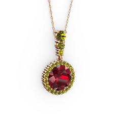 Lavinya Kolye - Garnet ve peridot 14 ayar rose altın kolye (40 cm rose altın rolo zincir) #1m6ie7k