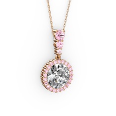 Lavinya Kolye - Swarovski ve pembe kuvars 18 ayar rose altın kolye (40 cm rose altın rolo zincir) #1mek0vm