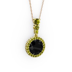 Lavinya Kolye - Siyah zirkon ve peridot 18 ayar altın kolye (40 cm rose altın rolo zincir) #1mtx3oz