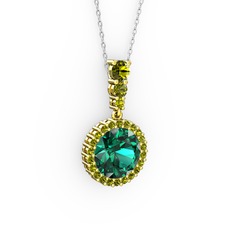 Lavinya Kolye - Yeşil kuvars ve peridot 14 ayar altın kolye (40 cm beyaz altın rolo zincir) #1mw3id9