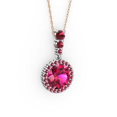 Lavinya Kolye - Rodolit garnet ve kök zümrüt 8 ayar beyaz altın kolye (40 cm rose altın rolo zincir) #1mw3sdv
