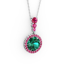Yeşil kuvars ve rodolit garnet 925 ayar gümüş kolye (40 cm gümüş rolo zincir)