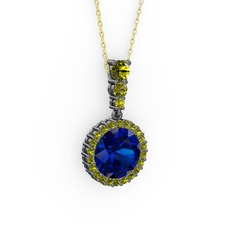 Lavinya Kolye - Lab safir ve peridot 925 ayar siyah rodyum kaplama gümüş kolye (40 cm altın rolo zincir) #1mz4mg1