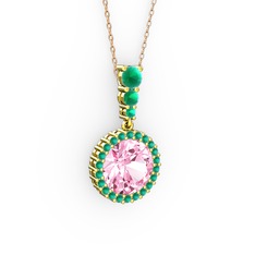 Lavinya Kolye - Pembe kuvars ve kök yakut 18 ayar altın kolye (40 cm rose altın rolo zincir) #1n3ihso