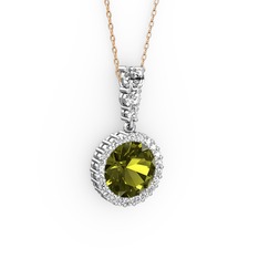 Lavinya Kolye - Peridot ve swarovski 925 ayar gümüş kolye (40 cm rose altın rolo zincir) #1n8wes3