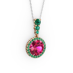 Lavinya Kolye - Rodolit garnet ve yeşil kuvars 18 ayar rose altın kolye (40 cm beyaz altın rolo zincir) #1ndegtm